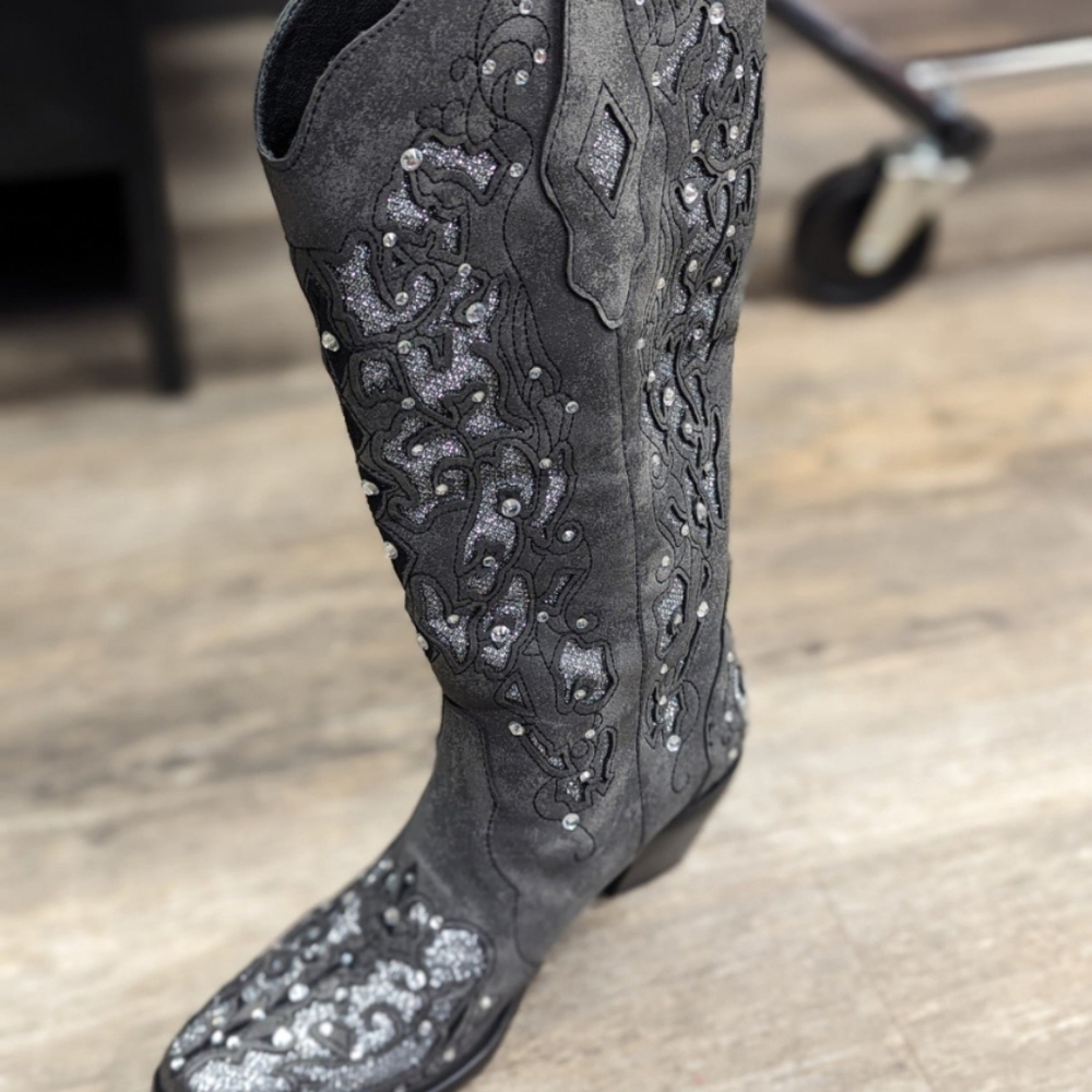 Black shimmer rhinstone Western Boots